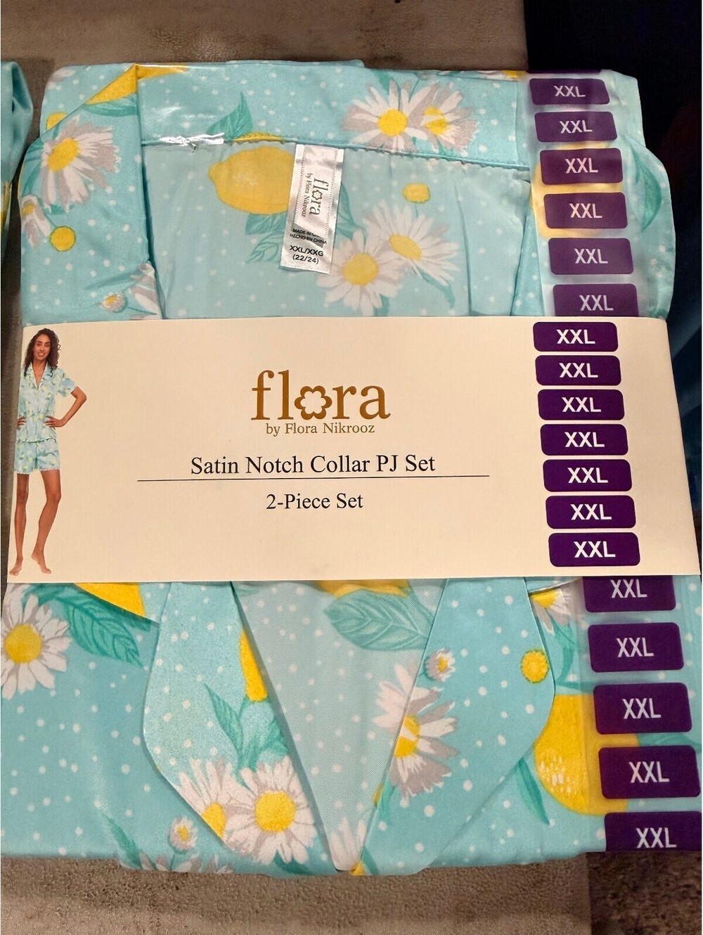 BNWT Flora Satin Notch Collar PJ Set sz XXL